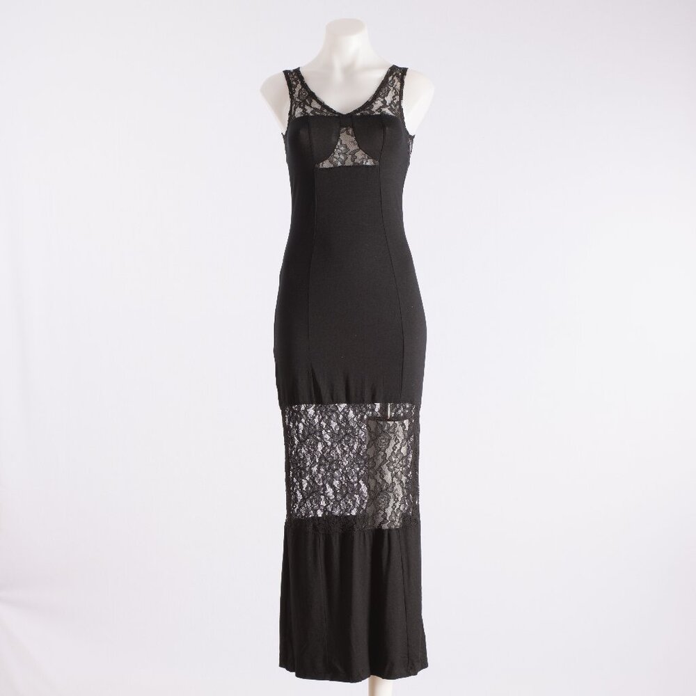 H&M Black Lace Panel Bodycon Midi Dress Size US 2